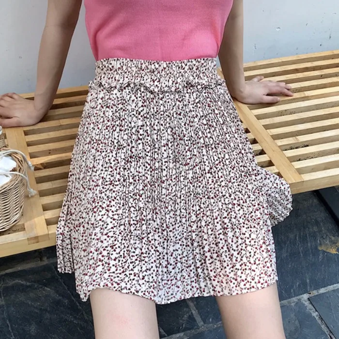Женская одежда винтажная Цветочная Милая плиссированная юбка ulzzang Новые Летние шифоновые юбки женская с высокой талией Мини-юбка harajuku chic
