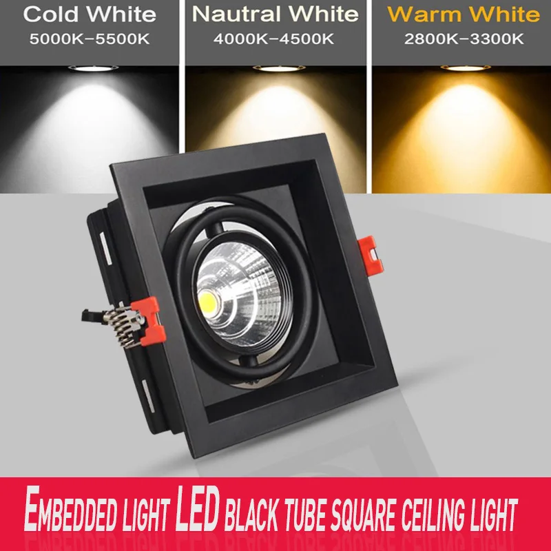 

1Pcs Black-square Dimmable Led COB Ceiling led downlight 10w 15w rotating 110V-220V LED Wall lamp Spot light With LED Driver