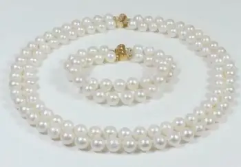

DOUBLE STRANDS AAA 9-10MM WHITE PEARL NECKLACE 18" BRACELET 8" SET