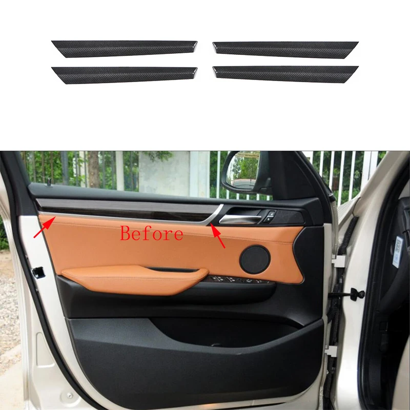 4x 100 Carbon Fiber Inner Door Panel Strip Cover Trim For