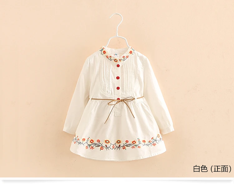 2018 Spring Autumn 3-12 Age Kids Embroidery Floral Long And Short Sleeve Double Use White Elegant Dress Princess Girl With Belt (1)