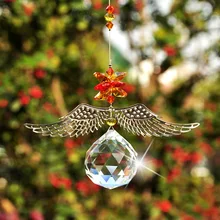 H& D 40 мм ручной работы Угол Крылья хрустальный шар Призма оконный орнамент Радуга производитель Висячие солнечные Ловец дома Свадебные украшения
