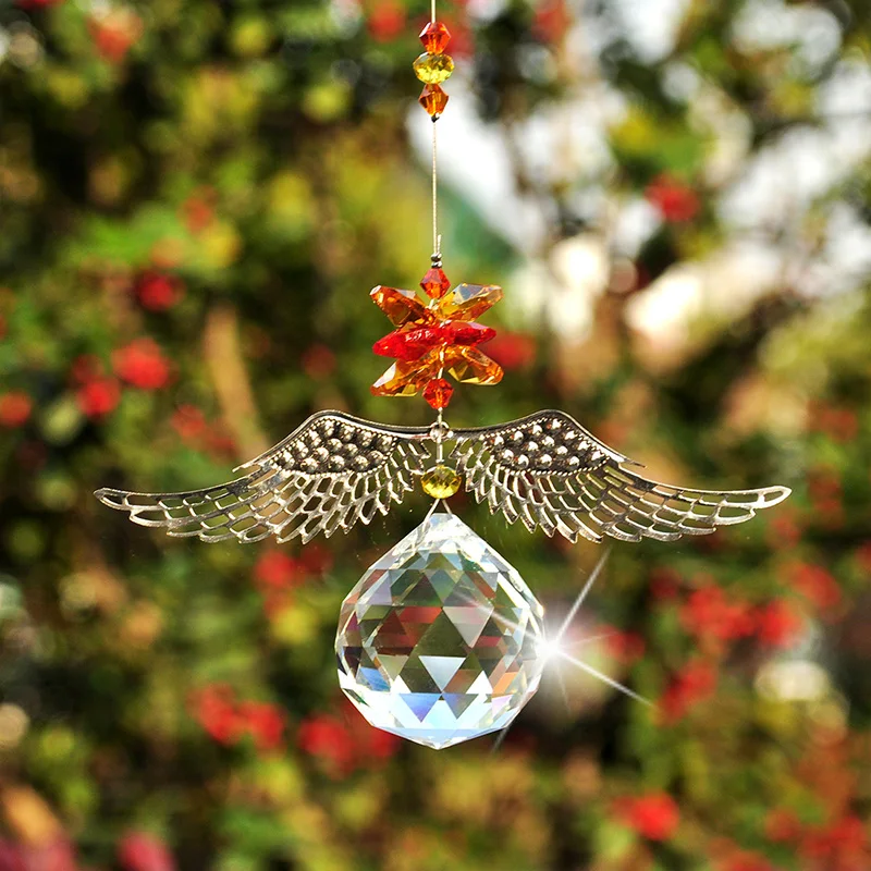 

H&D 40mm Handmade Angle Wings Crystal Ball Prism Window Ornament Rainbow Maker Hanging Suncatcher Home Wedding Decoration