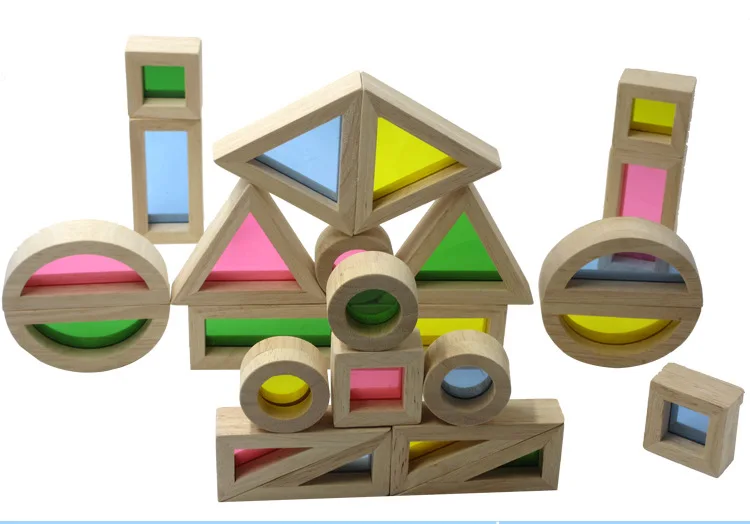 Детские развивающие игрушки Красочные радужные Монтессори прозрачные акриловые деревянные строительные блоки сенсорные игрушки набор большой размер 24 шт