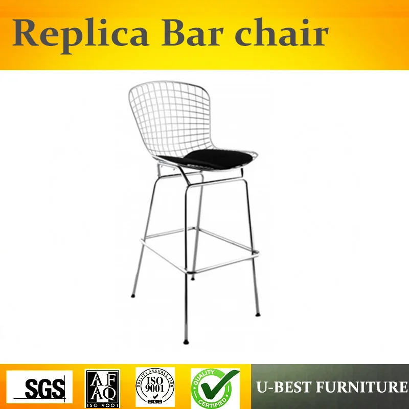 U-BEST Modern Design Barstool with Mesh Structure and Seat Cushion,high back and padded seat Bertoia Style chromed Wire stool
