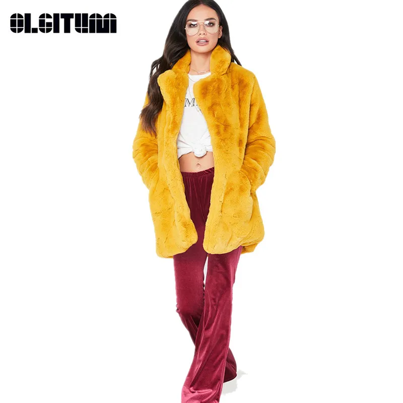 Comprare Lungo delle Donne della Pelliccia Del Faux del Cappotto Solido Sciolto Morbida Pelliccia Del Coniglio Cappotto Caldo di Vendita Casual Cappotto da Donna 8 Colori per Scegliere FF057