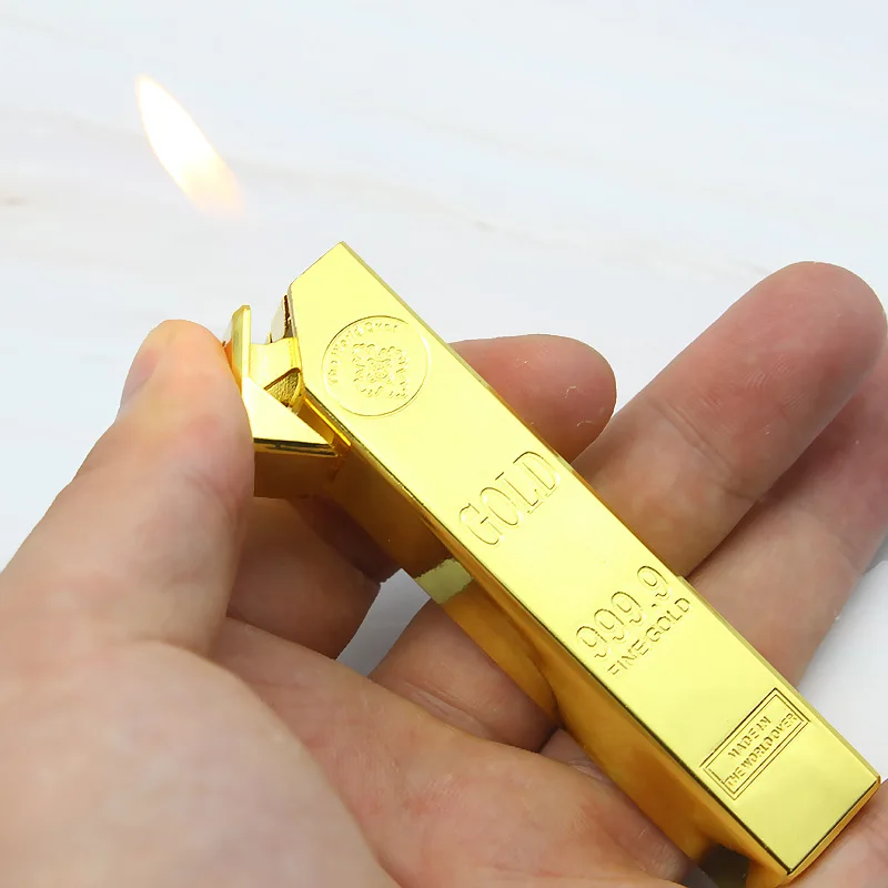 Роскошный 999 золотой кирпич зажигалка компактный Jet запальник горелки для газовой сварки надутый бутан слиток масло металлическое колесо-Кресало прикуриватель
