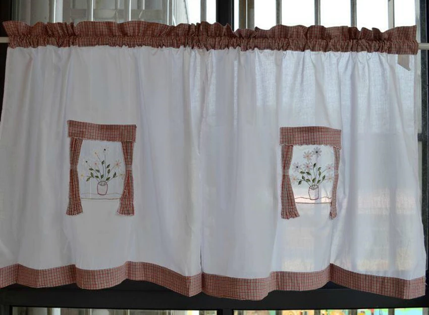 American Country Style White Splice Red Blue Plaid Cotton Embroidered Kitchen Curtain Decorative Small Curtain Coffee Curtain Embroidered Kitchen Curtains Kitchen Curtainskitchen Curtains Styles Aliexpress