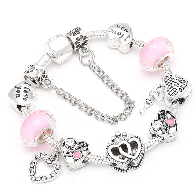 BAOPN Européen Rose Coeur À Coeur Perles Charme bracelets pour femme Ajustement Marque Bracelet et Bracelet Couple Bijoux livraison directe