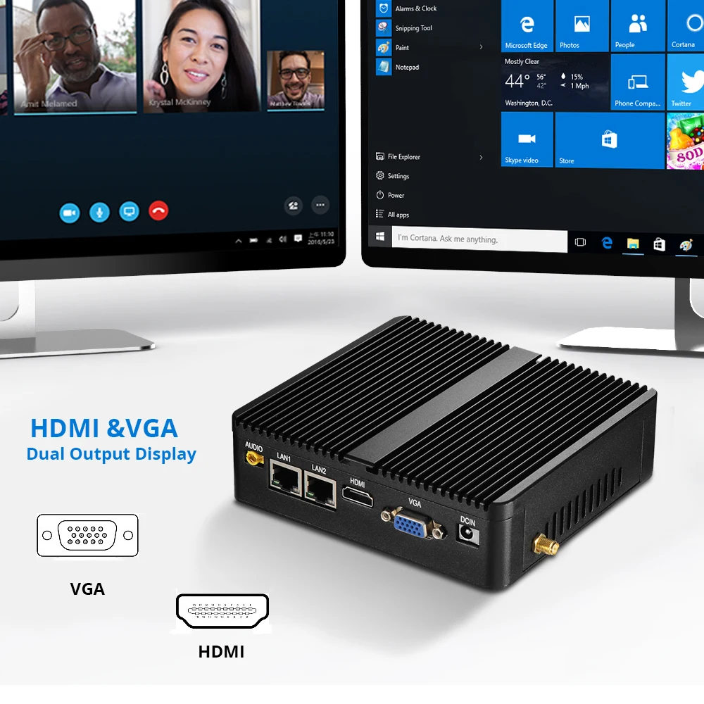 Мини ПК без вентилятора Intel Celeron J1900 J1800 Windows 7 8 10 Linux 2 гигабитных LAN порта RS232 4 USB 300