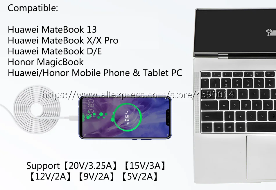 CP81 USB PD 65 Вт SuperCharge huawei MateBook X Pro D E адаптер питания MagicBook MateBook 13 зарядное устройство