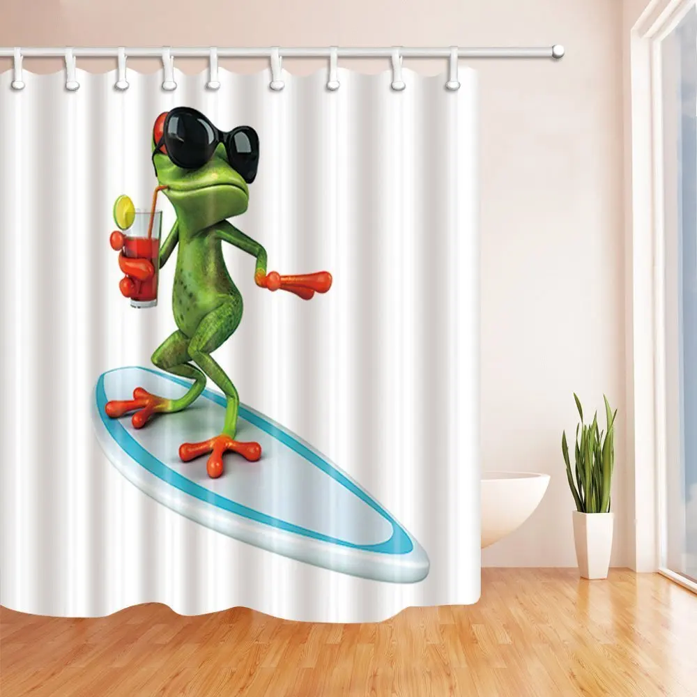 Wild Animal Shower Curtains for Bathroom Funny Red eyes Frogs Wearing