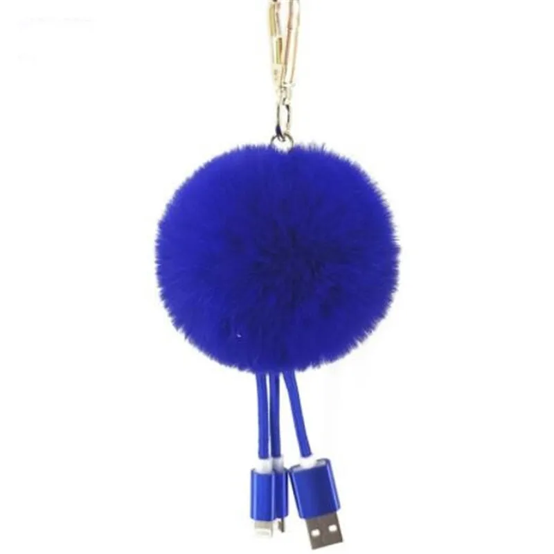 

WKOUD Portable Key Chain Pompom Key Ring Iphone Android Micro Usb Charger Cable Cord Girls Metal Accessories For Handbags Key Ho