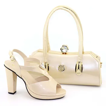 

New fashion apricot shoes and bag matching set with big size 38 to 44 italian shoes and bag sandal and clutcches bag SB8316-1