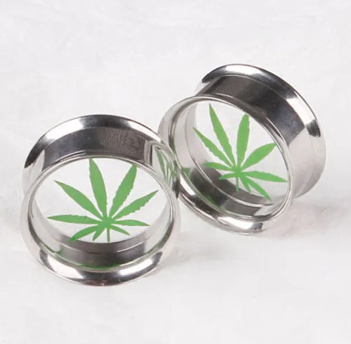 

fashion men's ear plugs and tunnels surgical steel leaf logo big size 6mm-16mm tapers expanders body piercing jewelry for women