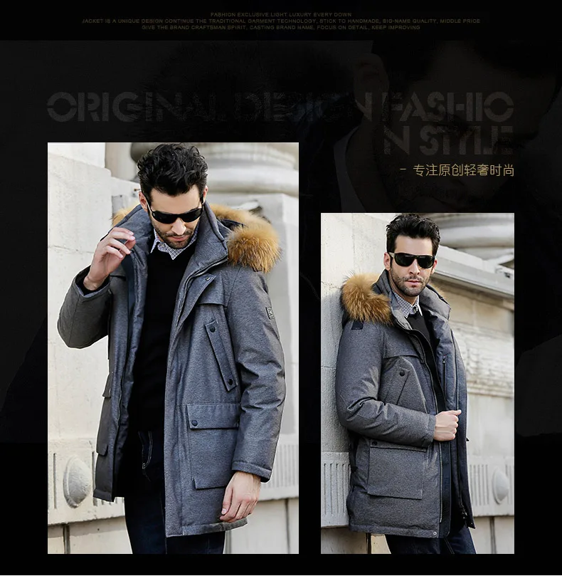 Новая зимняя коллекция зимнее Мужское пальто Куртка пуховая парка с пальто из натурального меха енота для мужчин бизнес