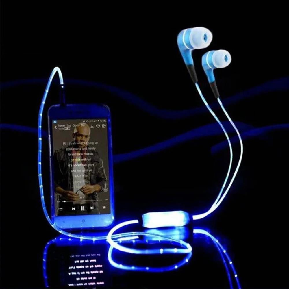 

GEVO Luminous Earphones with Microphone Flashing Earphone Glowing Earbud LED Flash Night Light Motion Earphone For Phone