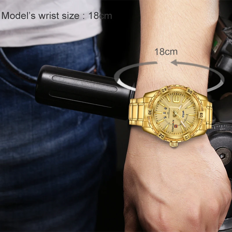 NAVIFORCE Luxury Brand Mens Sport Watch Gold Full Steel Quartz Watches Men Date Waterproof Military Clock Man relogio masculino 5