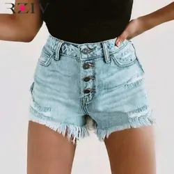 RZIV летние женские джинсовые шорты повседневные сплошного цвета с кнопками потертые декоративные джинсовые шорты с кисточками