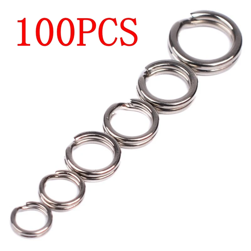 

100Pcs/Set Fishing Lure Split Rings for Crank Hard Bait Stainless Steel 3#-8# Double Loop Split Open Carp Tool
