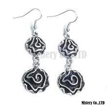 Antique Silver Color Carved Rose Flower Fashion Vintage Drop Dangle Earrings Wholesale Jewelry Jewellery Gift For Women Girls