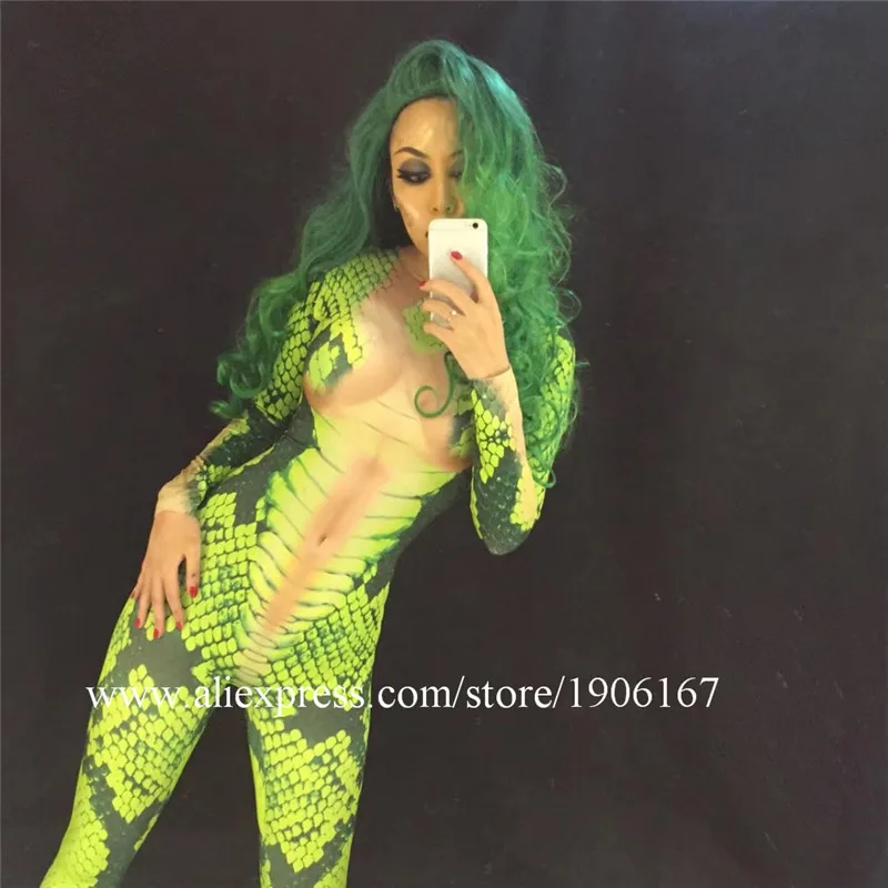 Green Snake Jumpsuit Halloween 3D cosplay Costume women sexy Nightclub Party dress2