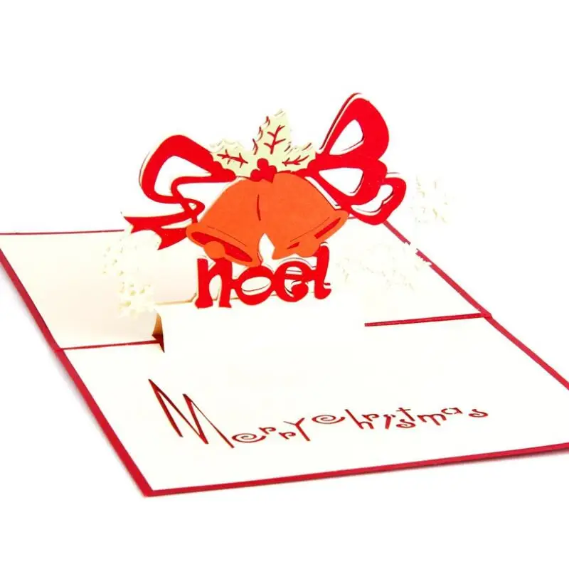 

3 Pcs/lot 3D Pop Up Paper Laser Cut Greeting Cards Creative Handmade Christmas Bell Postcards Wishes Gifts Cards