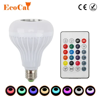 

E27 Smart RGB Wireless Bluetooth Speaker Bulb Music Playing Dimmable LED RGB Music Bulb Light Lamp with 24 Keys Remote