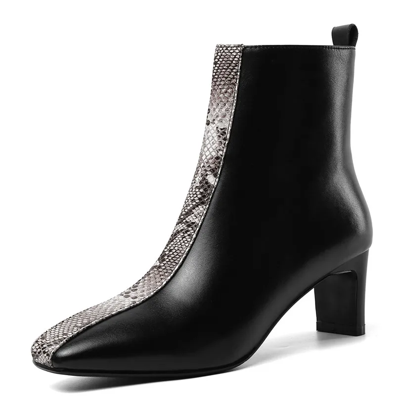 FEDONAS New Arrival Genuine Leather Women Ankle Boots Warm Autumn Winter Fashion Elegant Square Toe High Heels Shoes Woman - Цвет: Черный