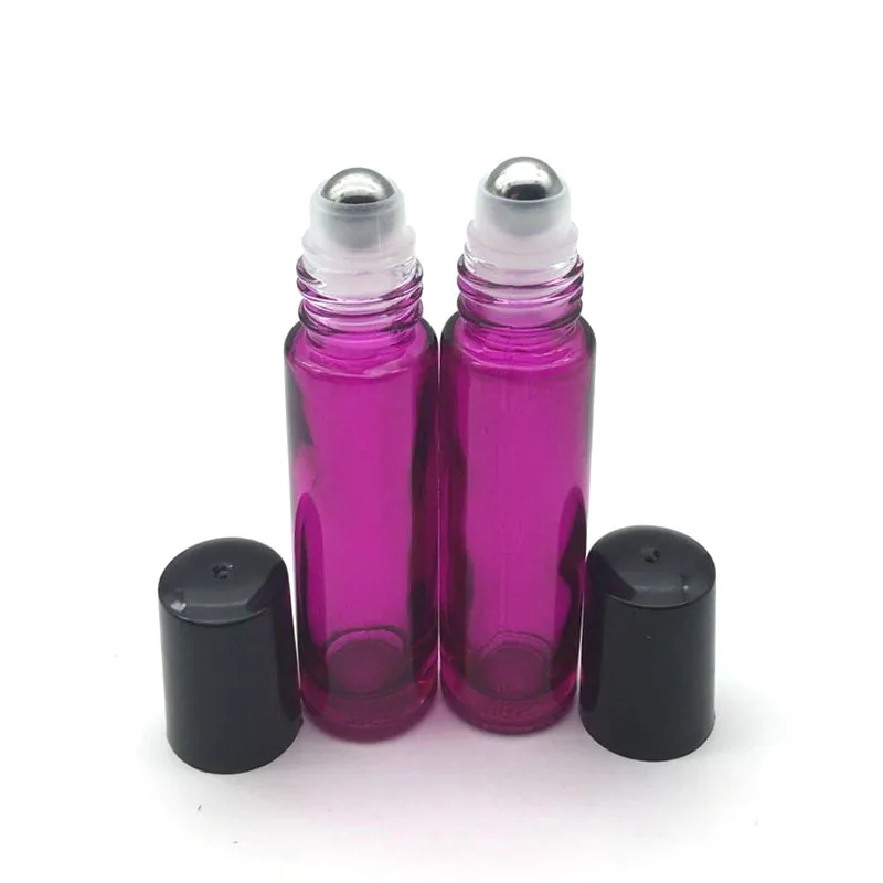 

5pcs 10ml Rose-red Thick Glass Roll On Essential Oil Empty Parfum Bottles Roller Ball Travel Use Necessaries