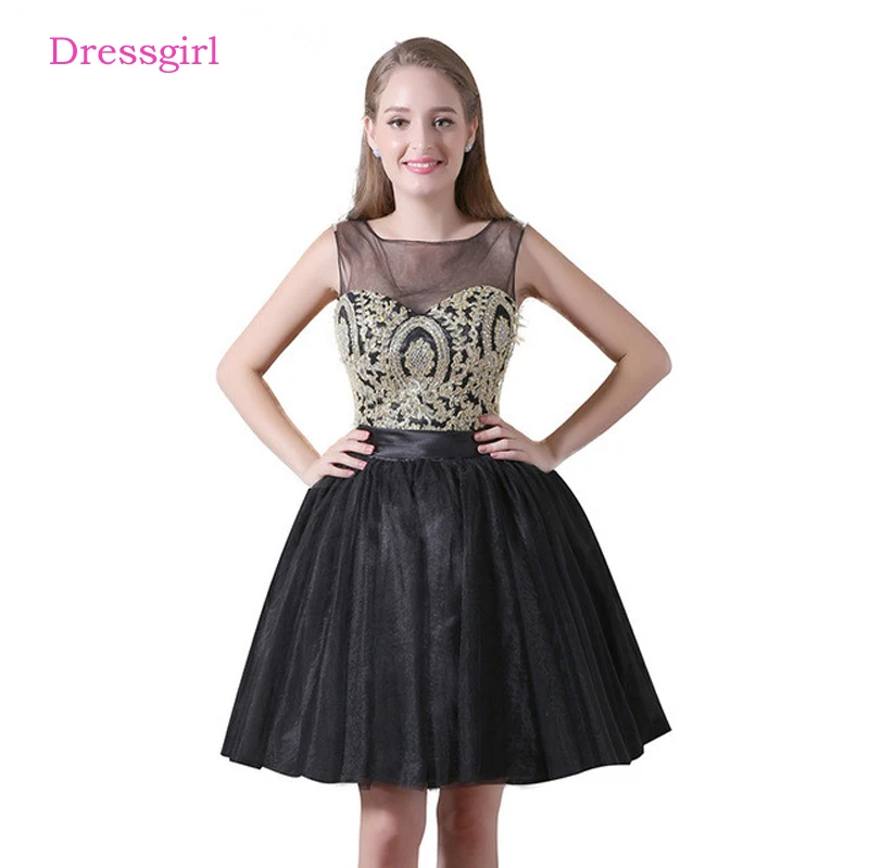 Черный 2019 Homecoming платья A-Line cap Sleeves Tulle кружева бисером открытая спина элегантные коктейльные платья
