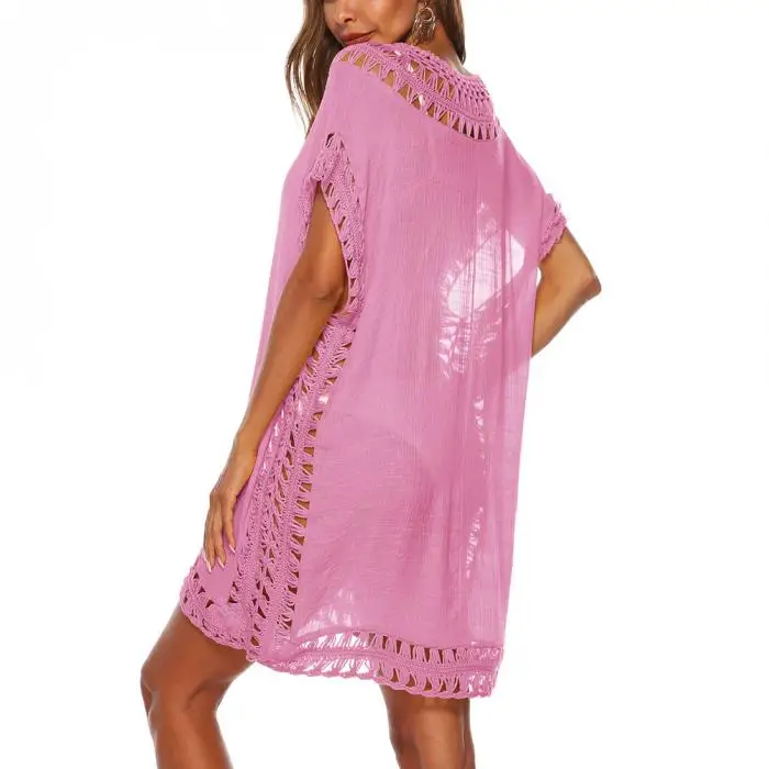 2019 Новый женский купальник бикини Летний Boho v-образным вырезом кафтан туника полые свободные пляжные платья 19ing