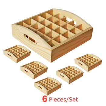 

Wholesale 6 pieces / set Essential Oils Wooden Tray 25 holes 5ml - 10ml bottles Aromatherapy Box Natural pine wood without paint
