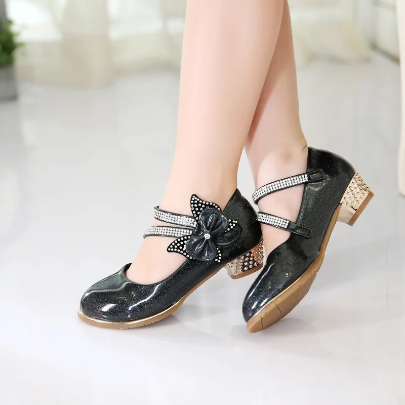 

Crystal Bow Princess Girls Shoes Party Wedding Dance Dress Shoes Korean Spring Leather Shoes For Girls  TX04