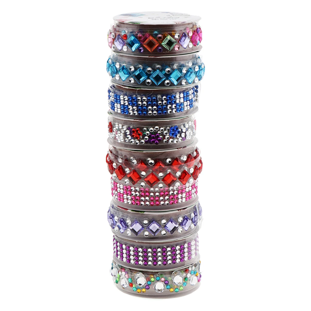 2 Roll Multi Shapes and Colors Rhinestones Stickers Tape Mobile Phone PC Car Art DIY Bling Self Adhesive Scrapbooking Stickers 