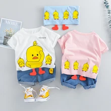 2019 Summer Baby Boys Girls Short Clothing Sets Infant Toddler Clothes Suits Duck T Shirt Shorts Kids Children Casual Suit hot sale kids clothes sets summer suits baby boys clothes short sleeve polo shirt denim shorts casual children clothing 2 colors