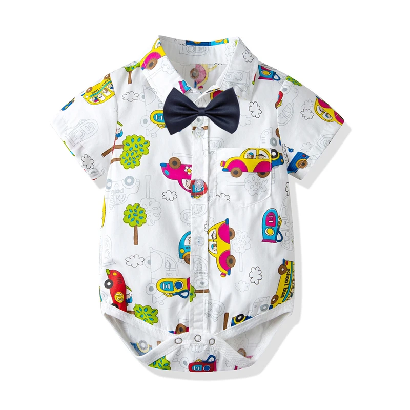 

fashion Baby Romper Car Designed Short Sleeved Jumpsuits Infant Clothing Baby Product Tie Graffiti gentleman clothes
