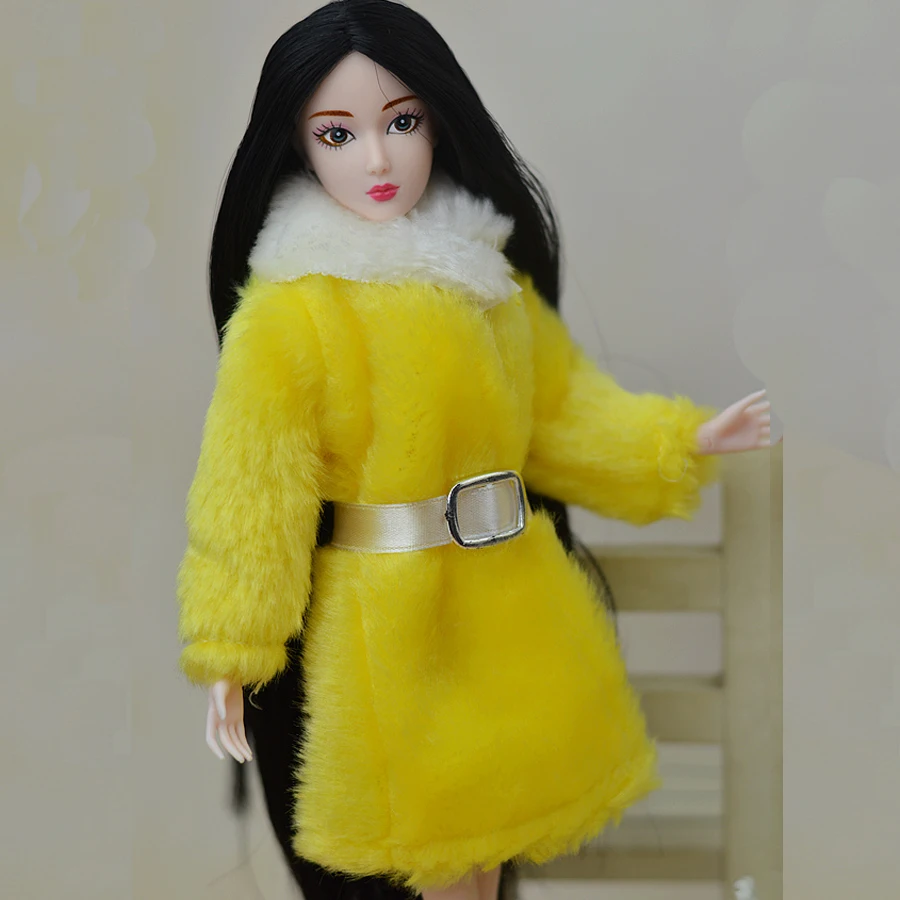 Кукла аксессуары зимняя одежда желтый мех одежда пальто платье для куклы Барби Кукла из меха Одежда для 1/6 BJD кукла, детская игрушка - Цвет: yellow
