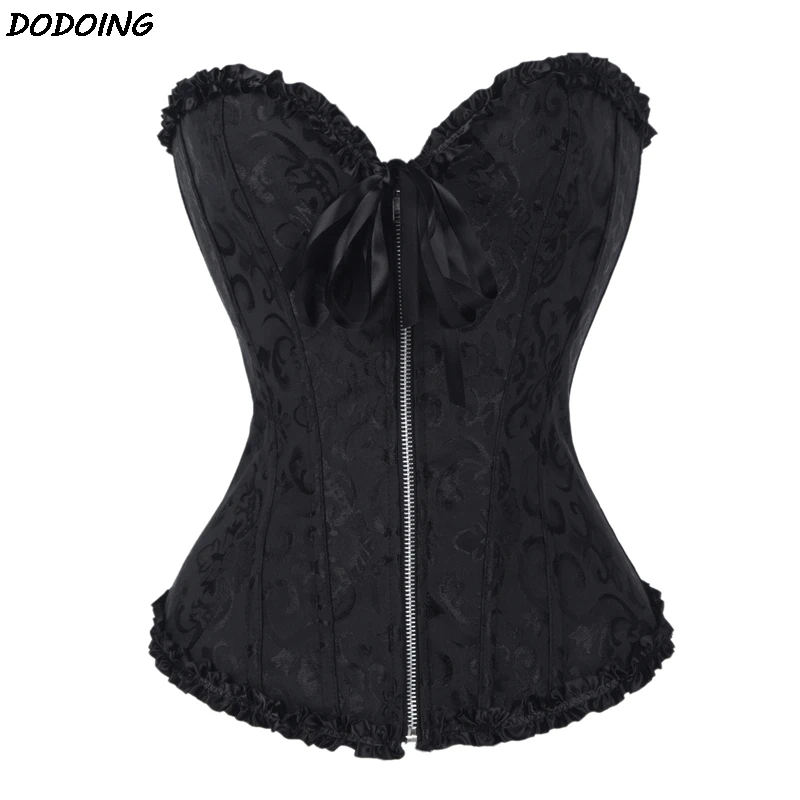 DODOING Women Jacquard Lace Sexy Body Slim Europe Style Black Corset Underbust Print Bustier Plastic Boned Bodysuit Shapewear