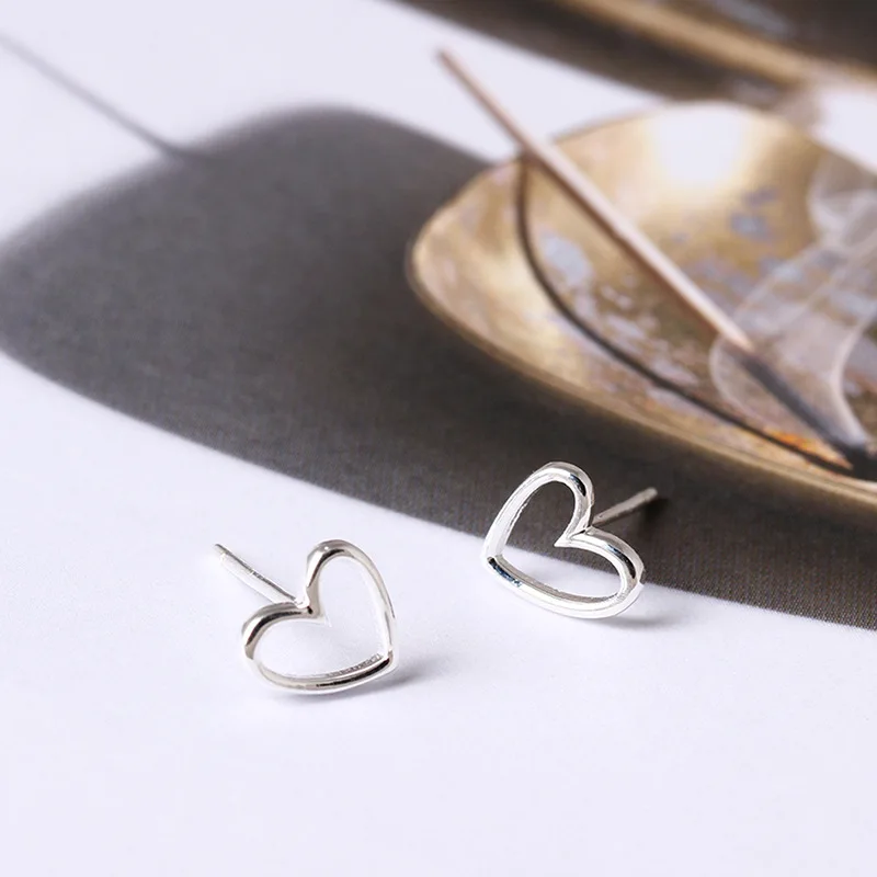 simple heart earrings 100% 925 Sterling silver Jewelry fashion Hypoallergenic Stud earrings for women gift