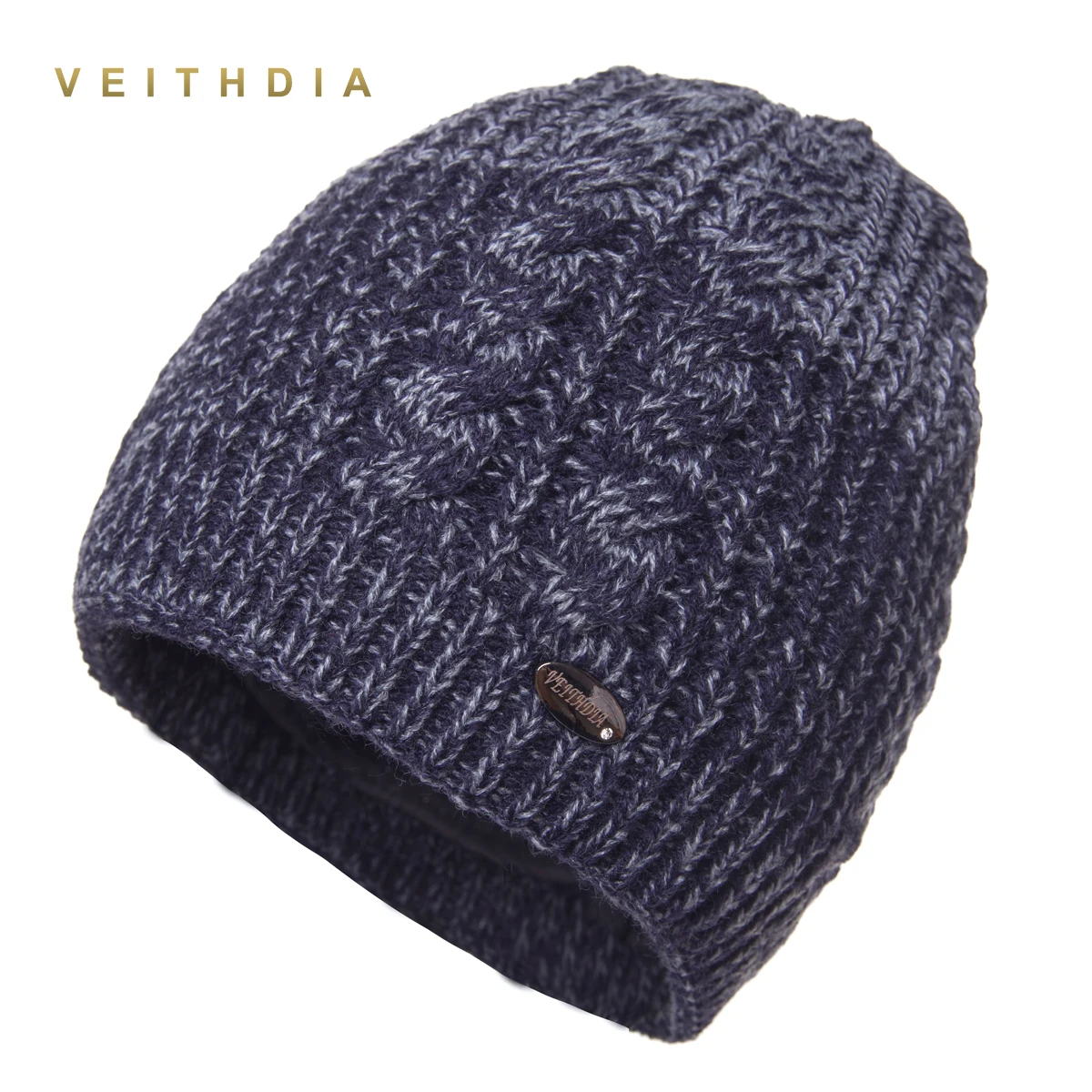 Зимние шапки VEITHDIA для мужчин вязаные из шерсти одноцветные двухслойные gorro
