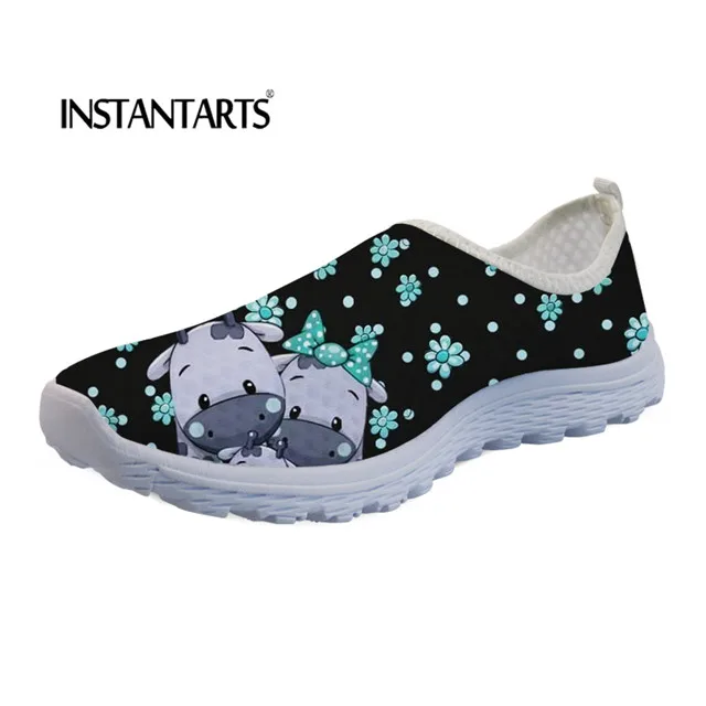 INSTANTARTS Casual Spring Flats Shoes Cute Couple Cow Pattern Women Slip-on Flats Zapatillas Mujer Breathable Comfort Sneakers animal print slingbacks	 Flats