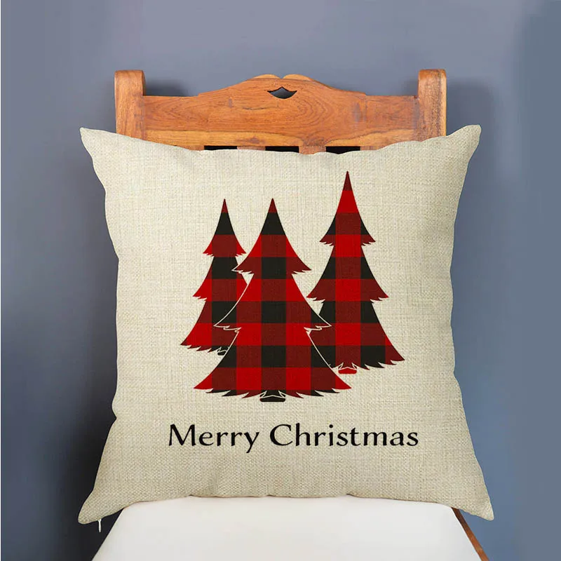 New Scottish Plaids Tartans Christmas Pattern Deer Head Snow flake Snowman Xmas Decoration Pillow Case Linen Red Cushion Cover