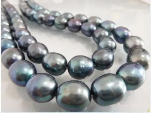 

hot sell SINGLE STRANDS 9-12MM TAHITIAN BLACK PEARL NECKLACE 32inch 14KGP (A0322)