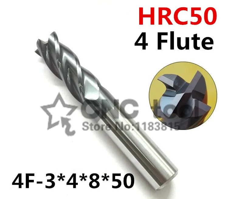 

4f-3.0*4*8*50,hrc50,material Carbide Square Flatted End Mill four 4 flute 3mm coating nano use for High-speed milling machine