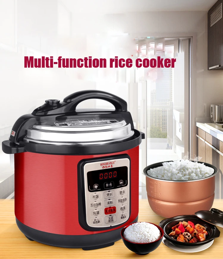 

Multifunction Pressure Slow Cooking Pot Rice Soup Stew Cooker Stainless Steel Electric Heated Food Container 220V 900W