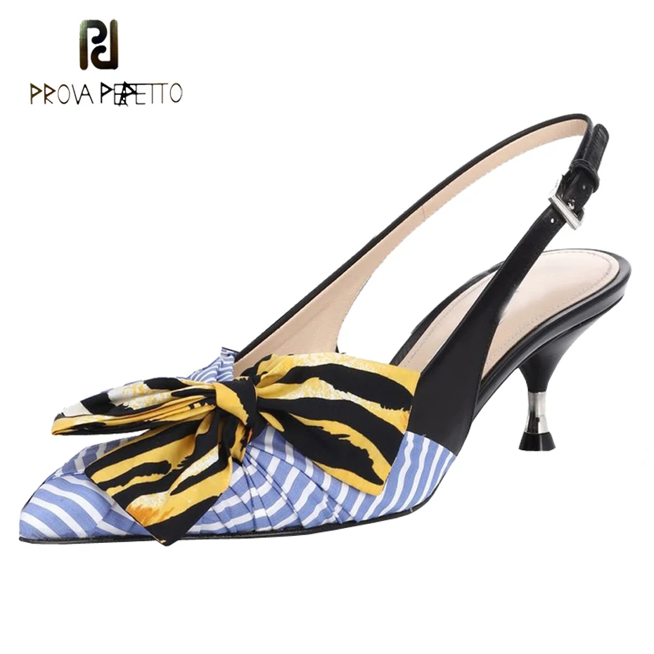 Prova Perfetto runway women pumps slingback pointed toe kitten heel sandals mixed color stripe bowtie lady dress wedding shoes цена Prova Perfetto runway women pumps slingback pointed toe kitten heel sandals mixed color stripe bowtie lady dress wedding shoes цены онлайн