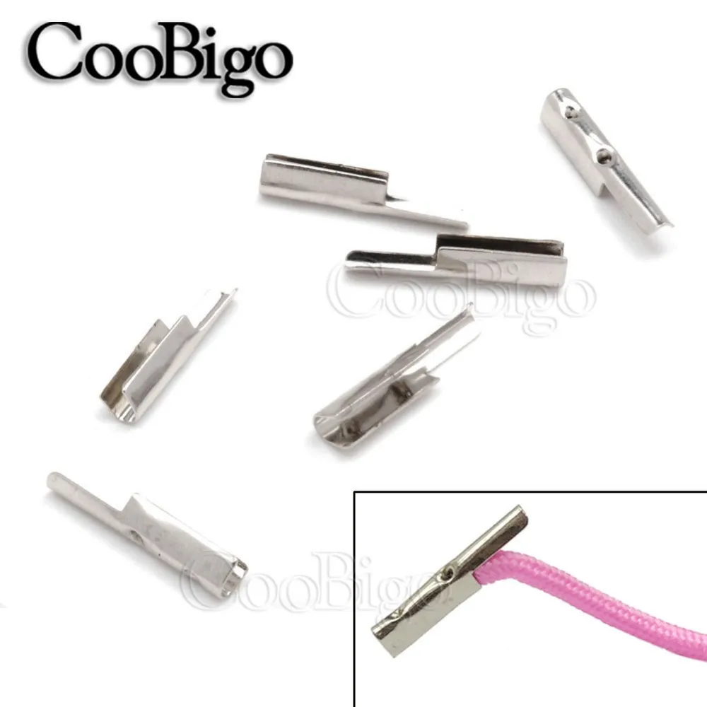 100pcs 2.5mm Rope Cord Lock Ends Stopper Clip Metal Silver Paper Bag