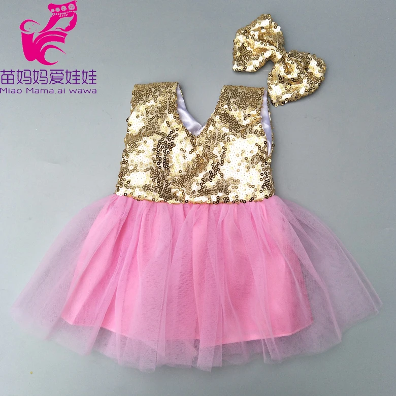 Младенцы Новорожденные куклы розовое платье с бантом для 18 дюймов Кукла блесток розовое платье Кукла Одежда