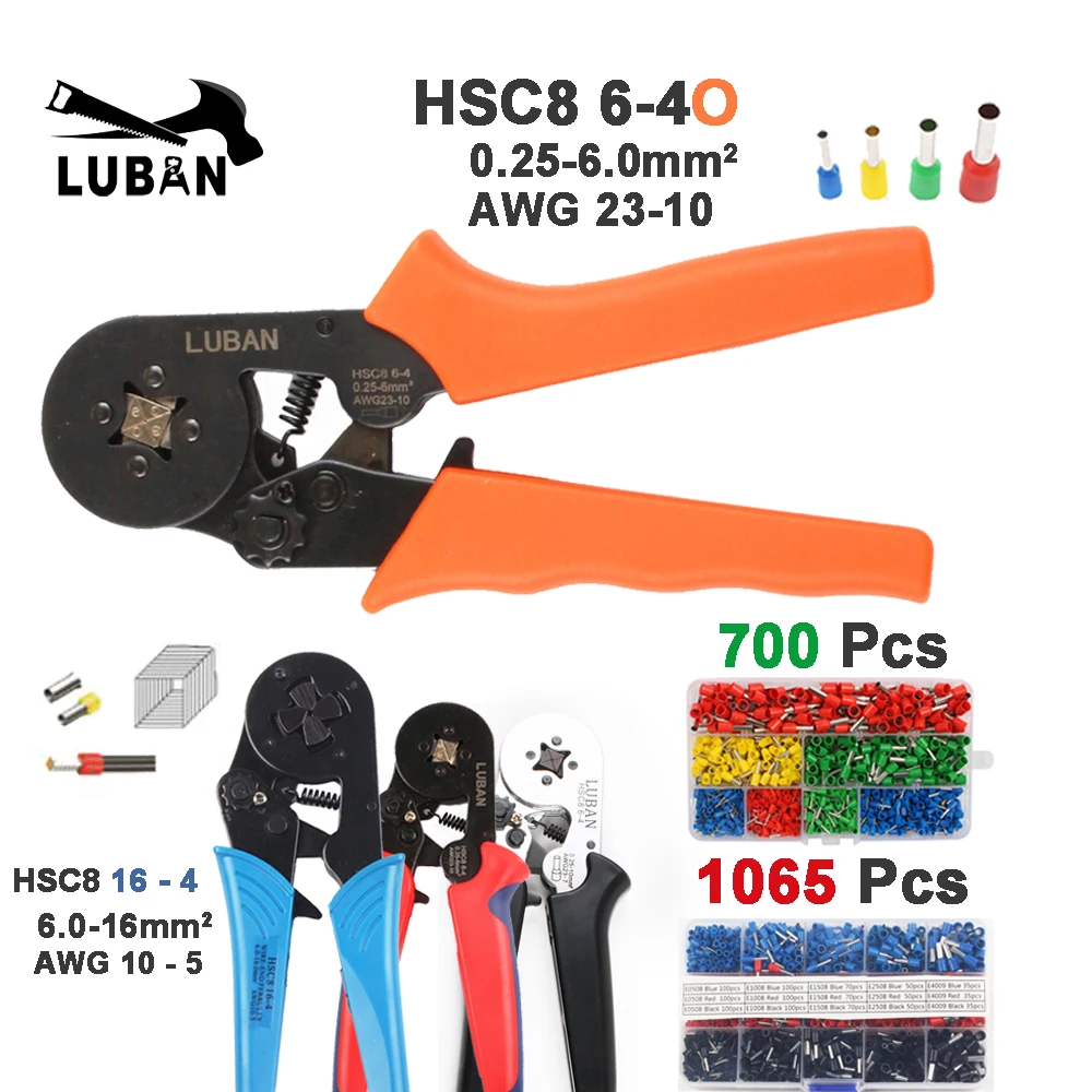 

hsc8 6-4 mini SELF-ADJUSTABLE CRIMPING PLIER 0.25-6mm2 terminals crimping tool multitool tools hands pliers awg 23-10 orange